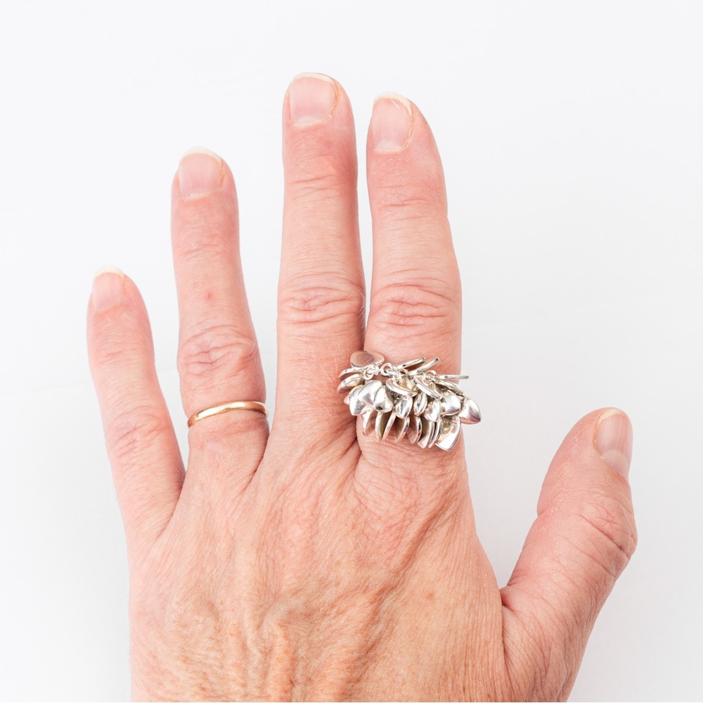 Vintage Statement Ring Heart Cluster Sterling Sil… - image 6